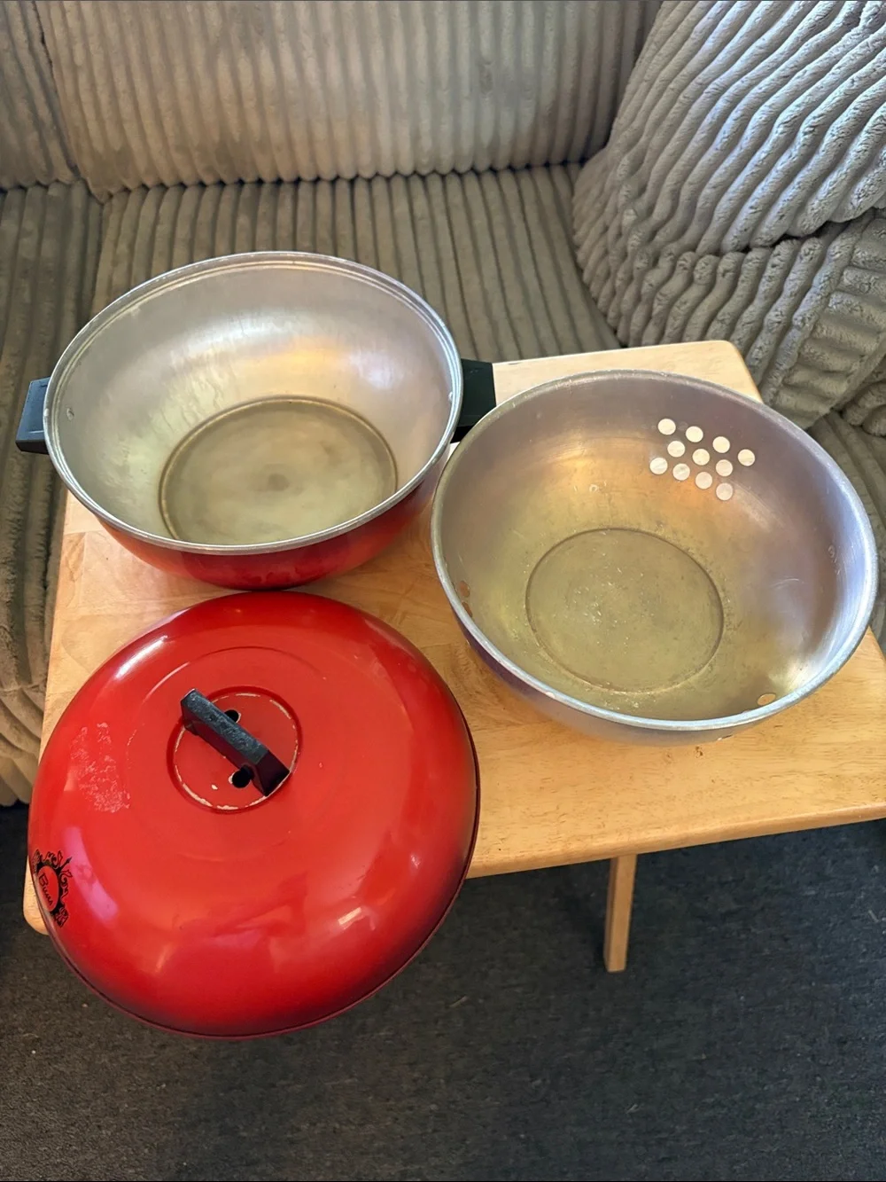 WEST BEND Aluminum Serving Oven Bun Warmer 3 Piece Red MCM Graphic Vintage